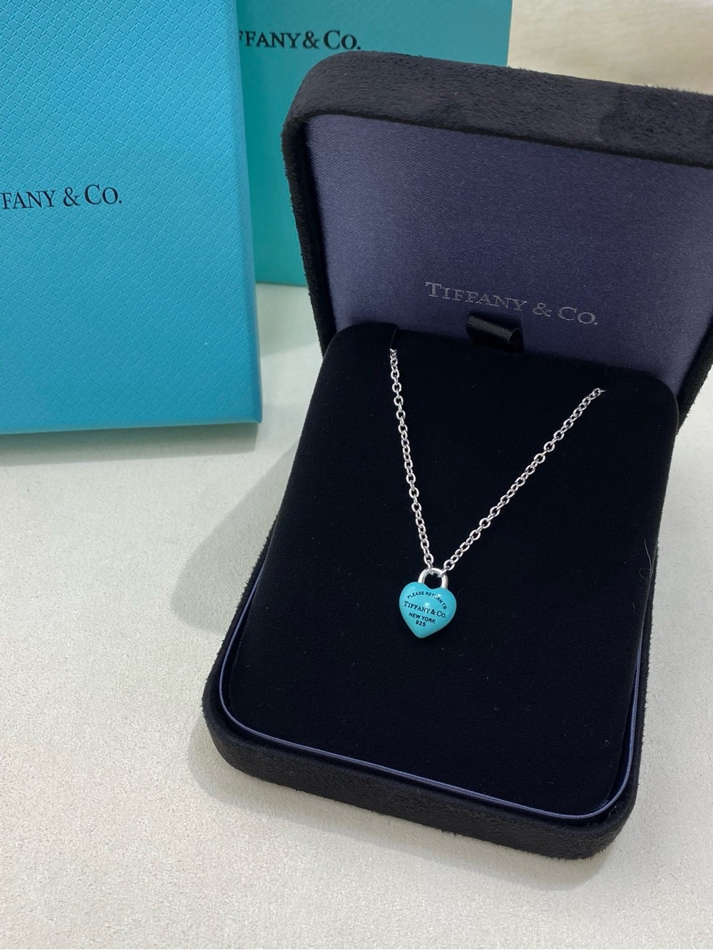 Tiffany & Co. Blue Heart Tag Necklace - Sterling Chain